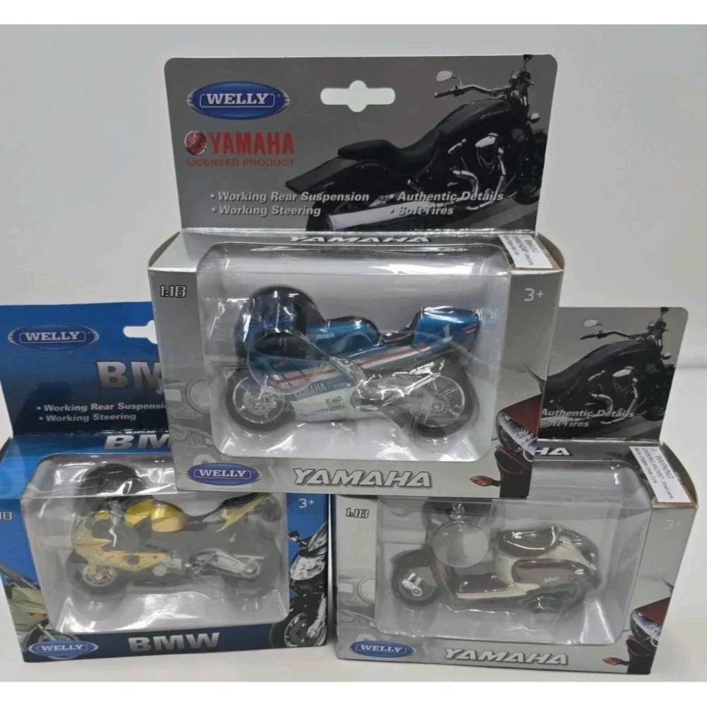 Welly 1:18 Diecast Motorcycle Lot of 3 Yamaha BMW Sport Bike Scooter NIB